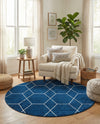 Trellis Mosaic Collection Area Rug - Arborville (Navy Blue) Round Navy Blue  lifestyle 36