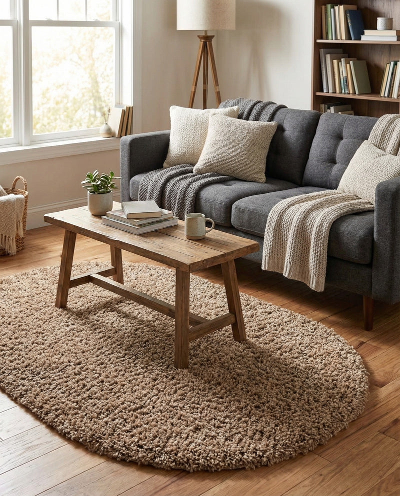 Plush Oasis Collection Area Rug - Serenity (Sandy Brown) Oval Sandy Brown  lifestyle 47