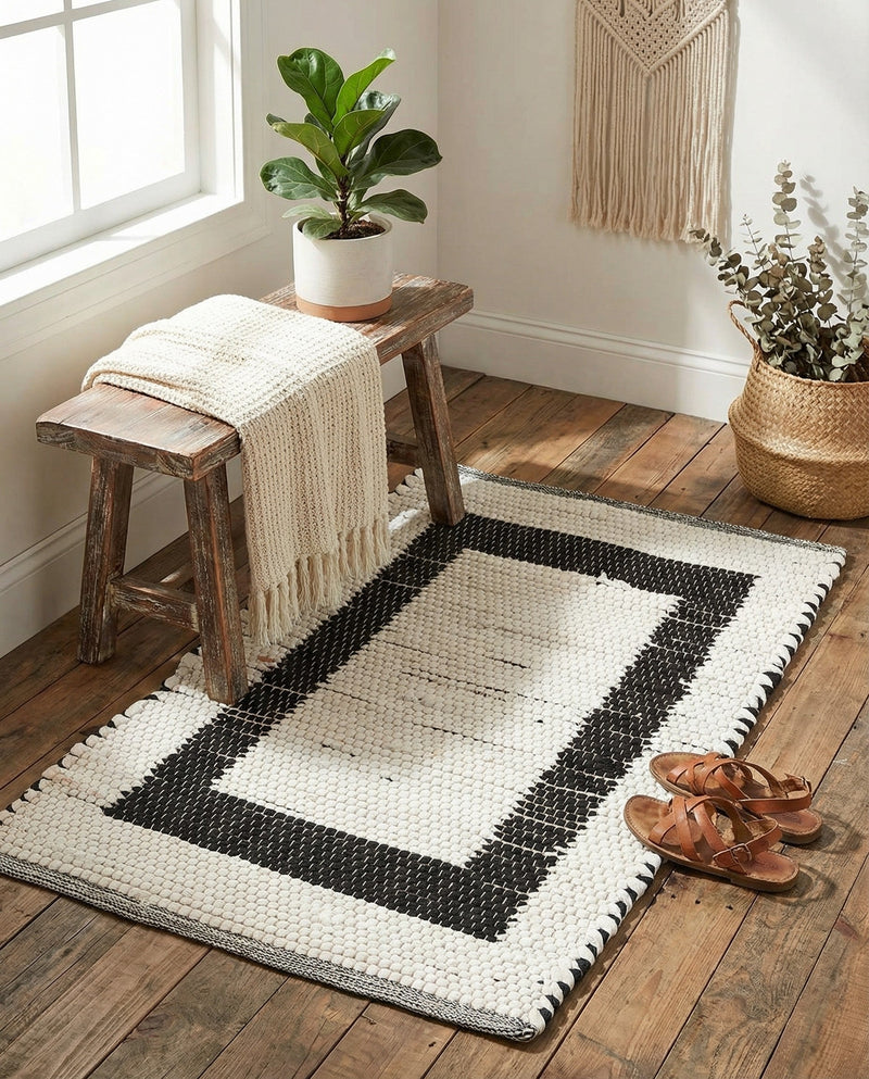 Osian Looms Collection Area Rug - Durham Rectangle White and Black  lifestyle 71
