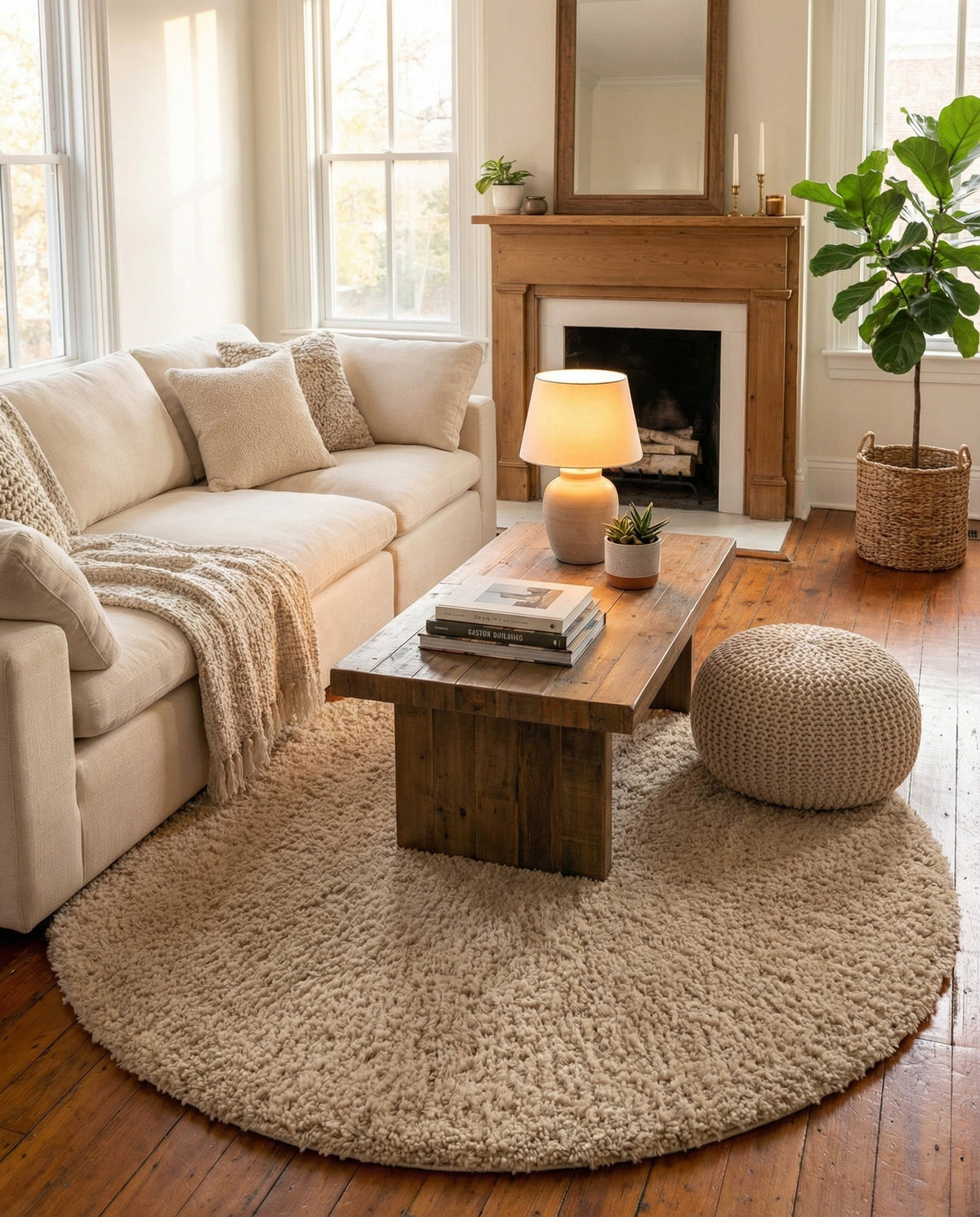 Alpine Plush Collection Area Rug -  Cortina (Linen) Round Linen  lifestyle 44