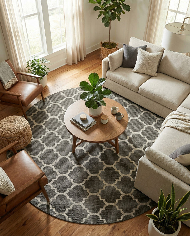 Savannah Pergola Collection Area Rug - Arbor (Black) Round Black  lifestyle 33