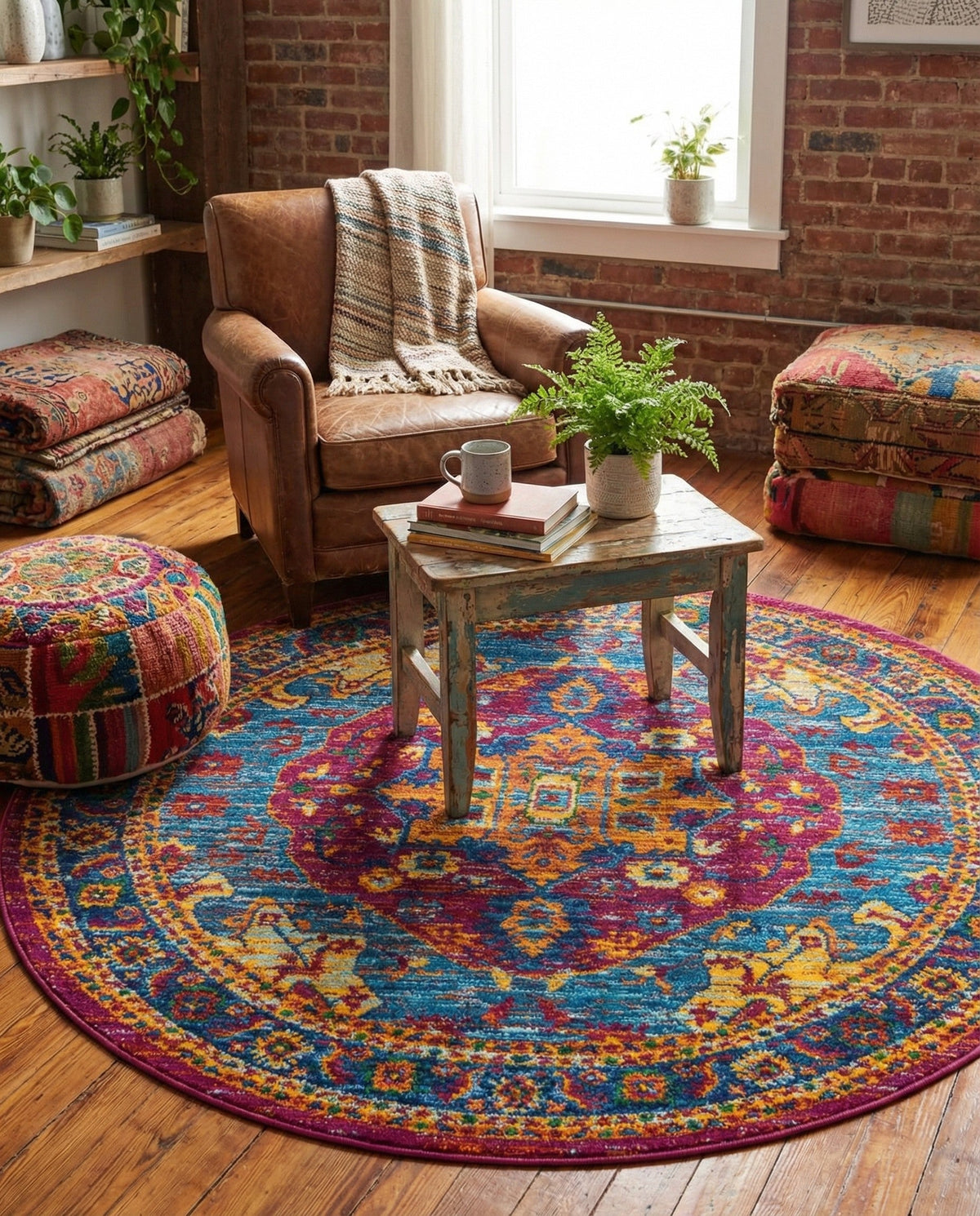 Caribbean Cove Collection Area Rug -  Canouan Round Pink Blue  lifestyle 42