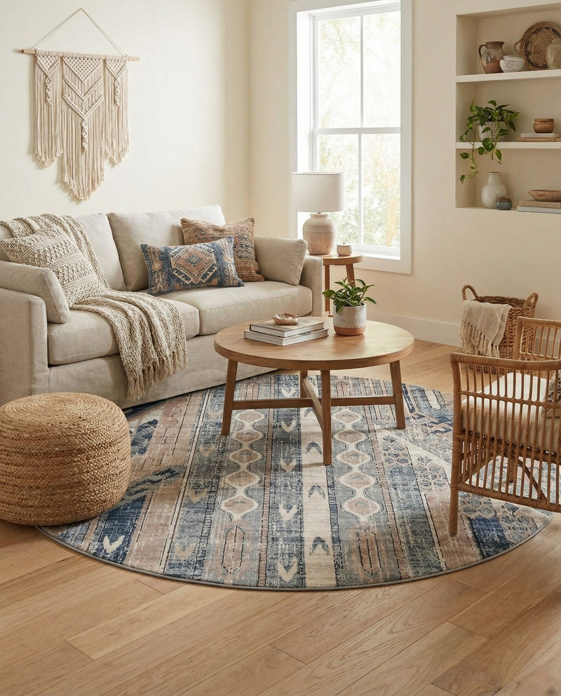 Cascade Range Collection Area Rug - Hood (Navy Blue) Round Navy Blue  lifestyle 68