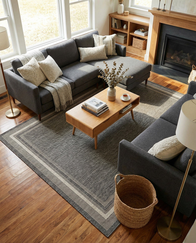 Terrace Fringe Collection Area Rug - Veranda (Black) Rectangle Black  lifestyle 6