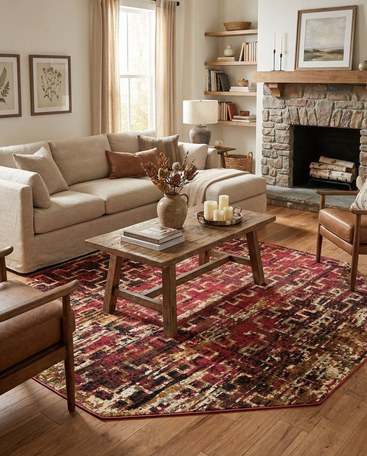 Neptune Elegance Collection Area Rug -  Proteus Octagon Burgundy  lifestyle 142