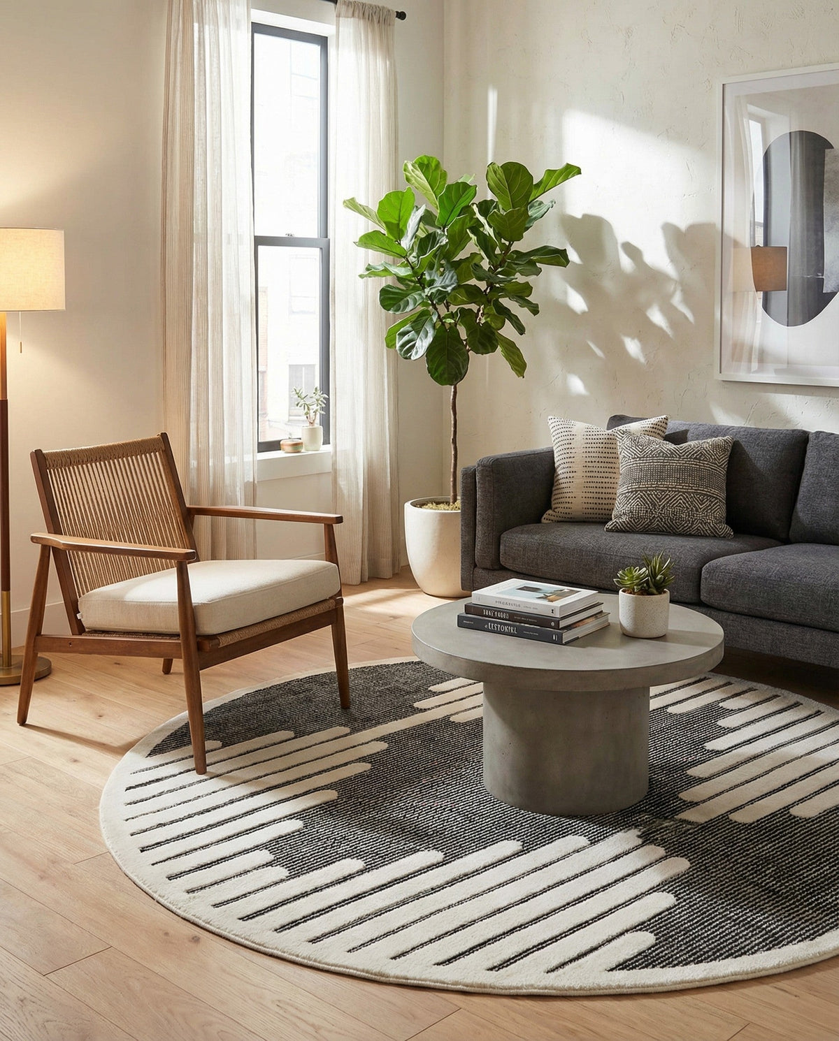Monochrome Collection Area Rug -  Ash Round Gray  lifestyle 107