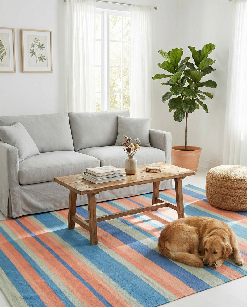 Coastal Stripe Dhurrie Collection Area Rug - Seashore Rectangle Multi  lifestyle 46
