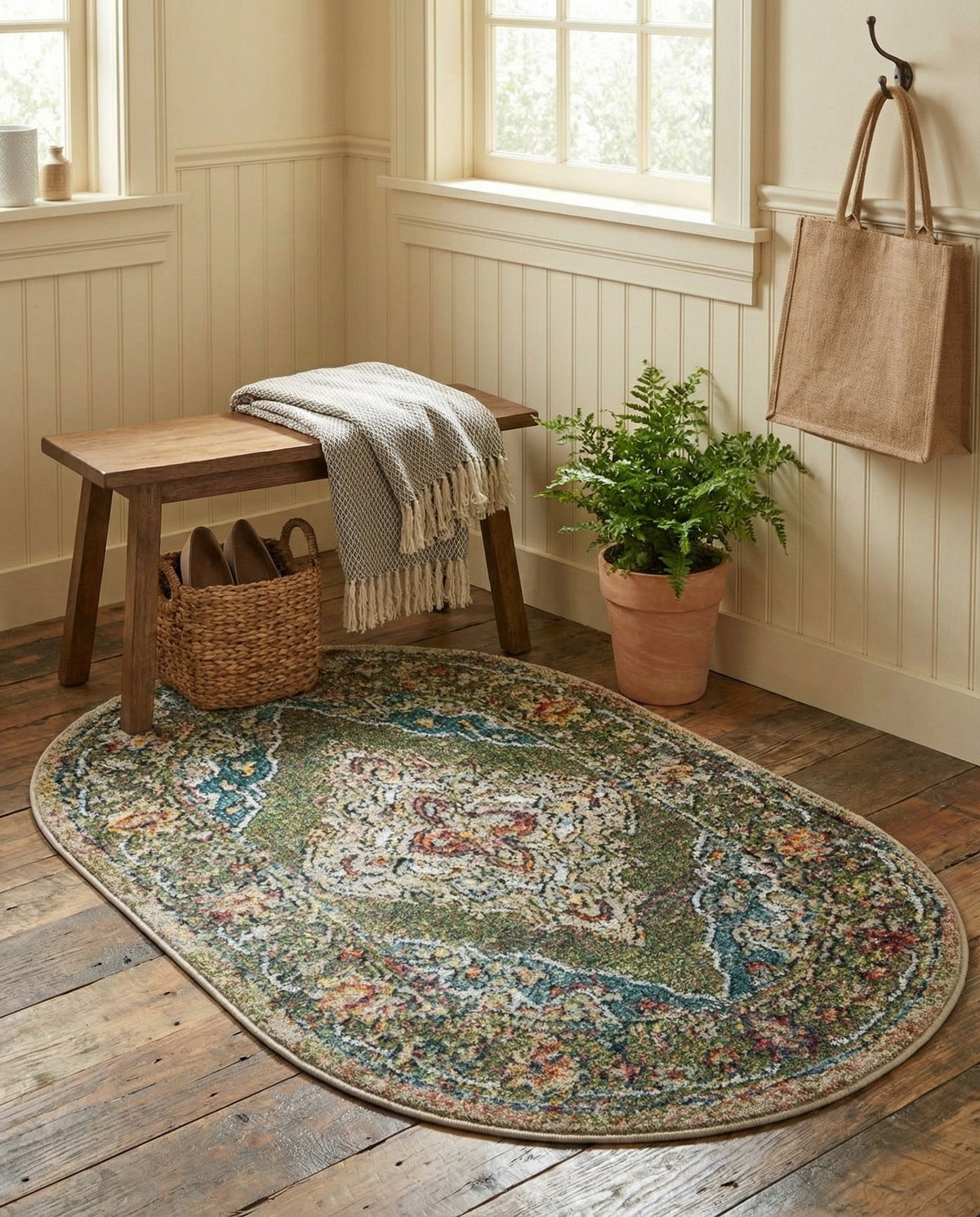 Savannah Soiree Collection Area Rug - Serengeti (Green) Oval Green  lifestyle 112