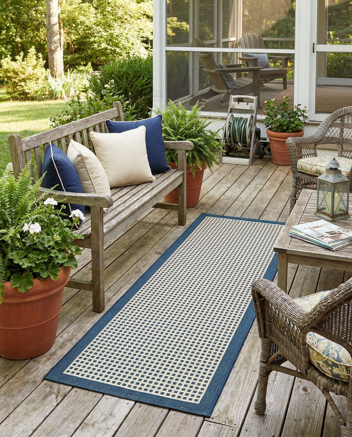 Terrace Fringe Collection Area Rug - Oceanside Runner Navy Blue  lifestyle 137