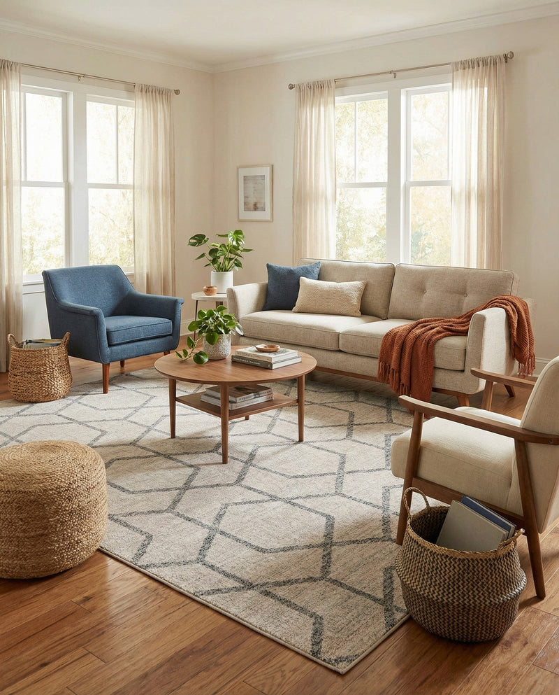 Geo Garden Lattice Collection Area Rug - Savannah Rectangle Ivory  lifestyle 11