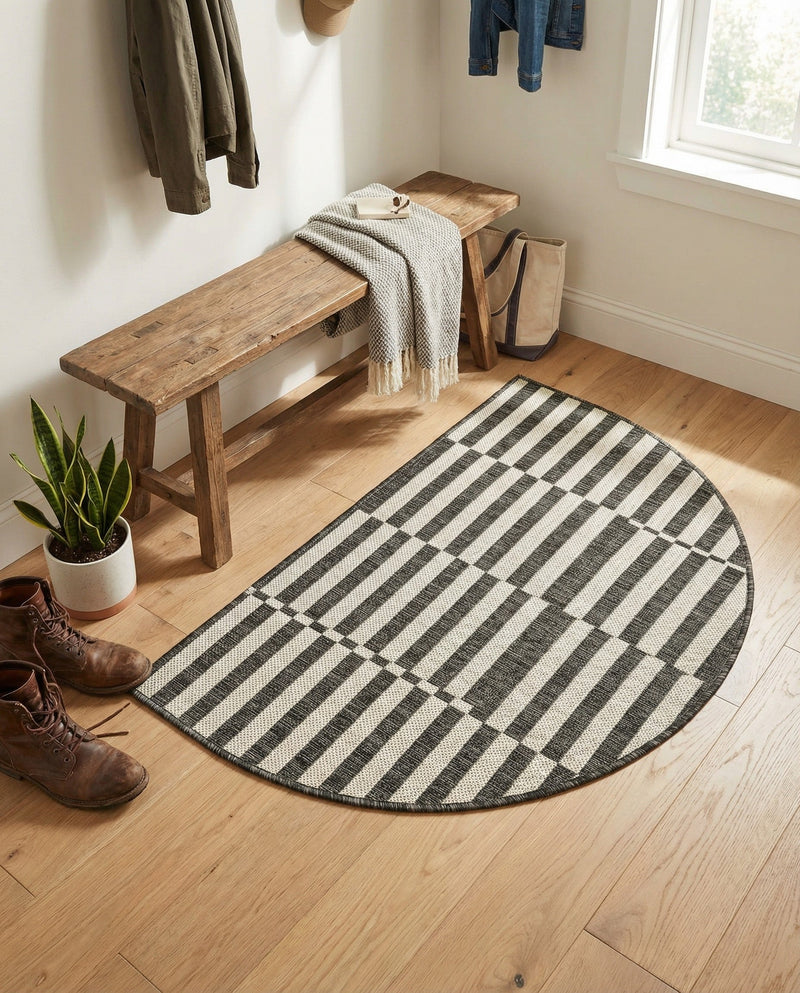 Seaside Stripes Collection Area Rug - Cabana (Charcoal) Hearth Charcoal  lifestyle 64