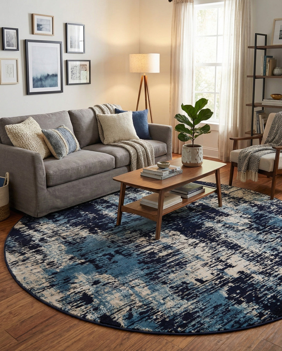 Coastal Haven Collection Area Rug -  Pelican Round Navy Blue  lifestyle 113