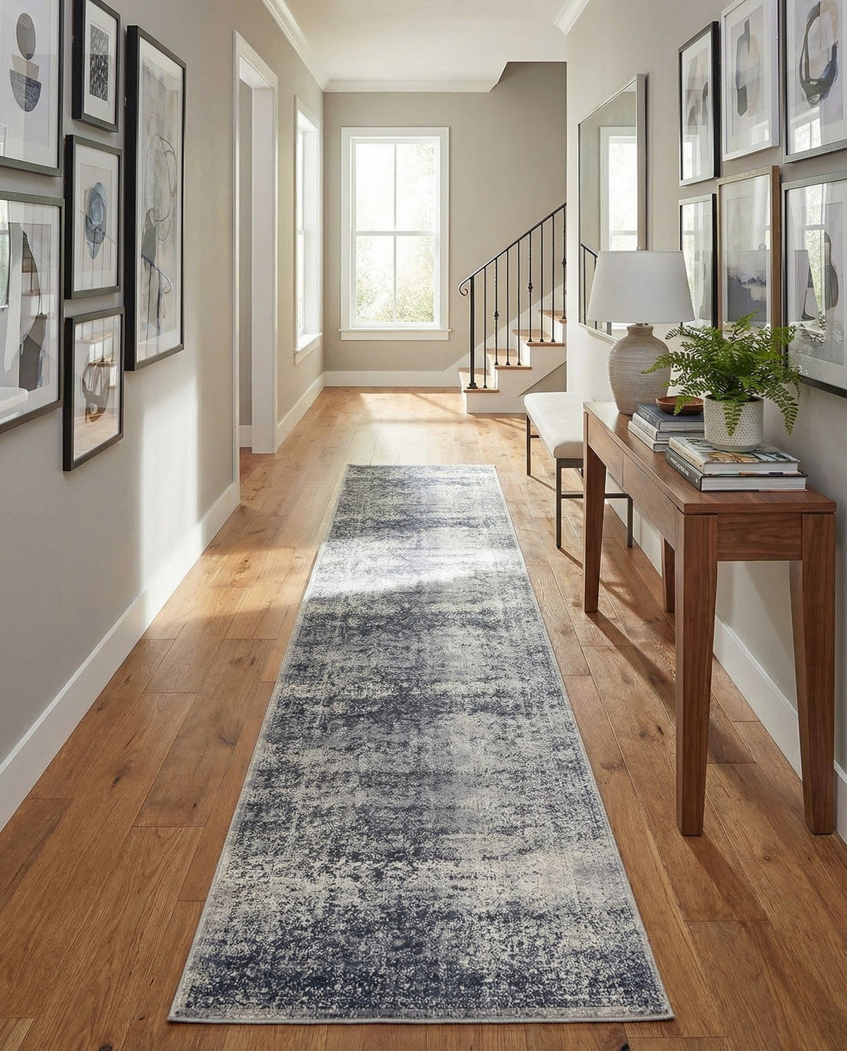 Coastal Manor Collection Area Rug -  Marina Runner Blue Gray  lifestyle 138