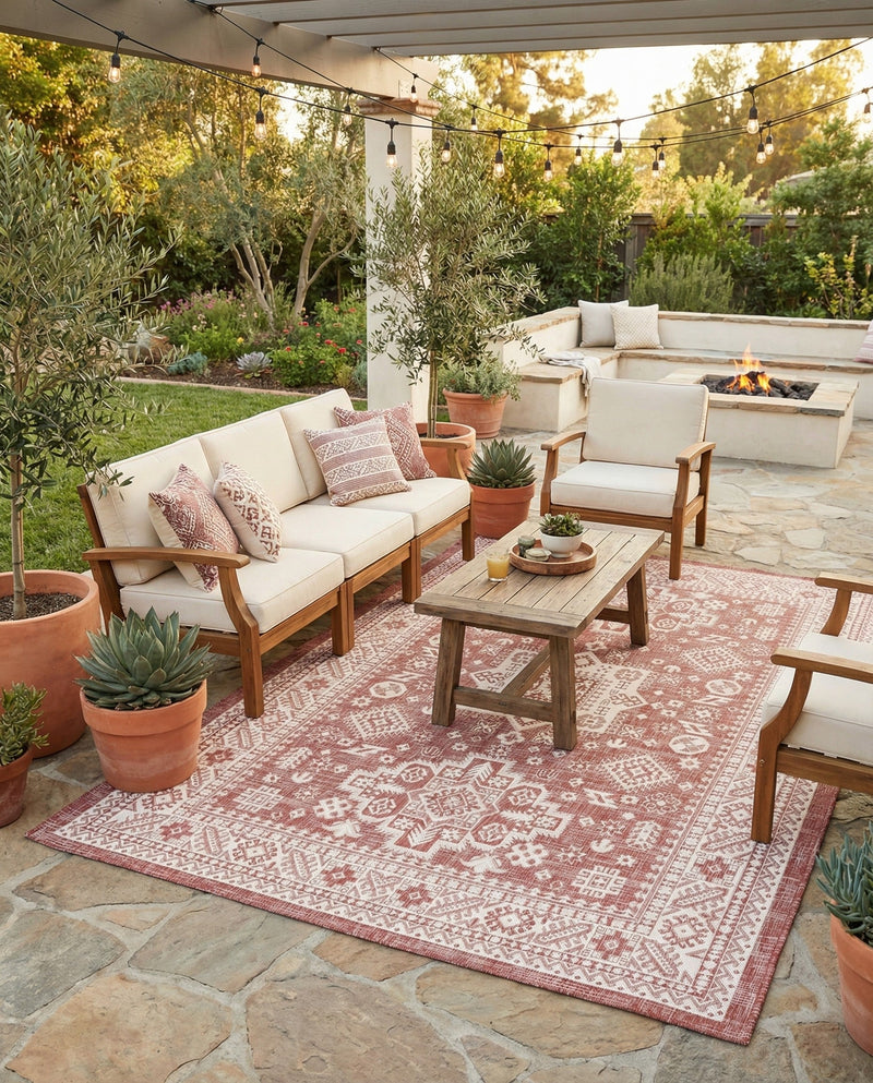 Tribal Terrace Treasures Collection Area Rug -  Incan Isle (Rust Red) Rectangle Rust Red  lifestyle 18