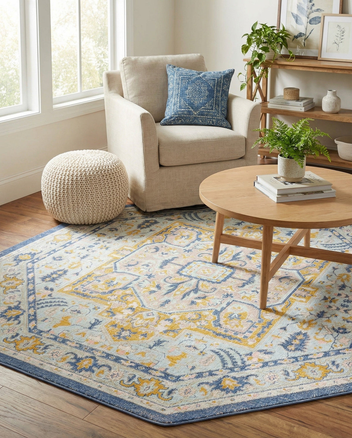 Savannah Series Collection Area Rug - Charleston (Sky blue) Octagon Sky blue  lifestyle 62