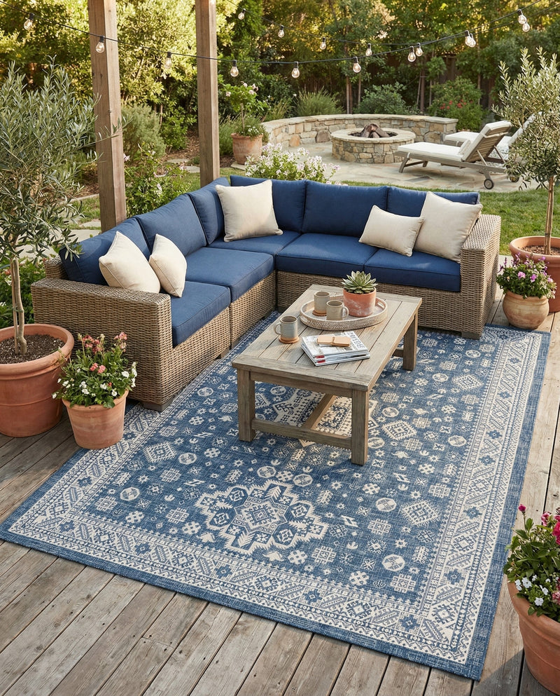 Tribal Terrace Treasures Collection Area Rug -  Incan Isle (Blue) Rectangle Blue  lifestyle 10