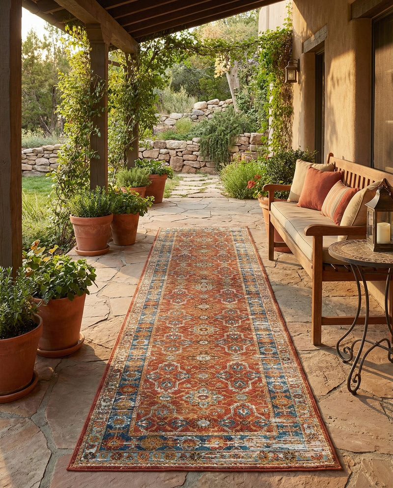 Patio Heritage Collection Area Rug -  Eden Runner Antique Red  lifestyle 74