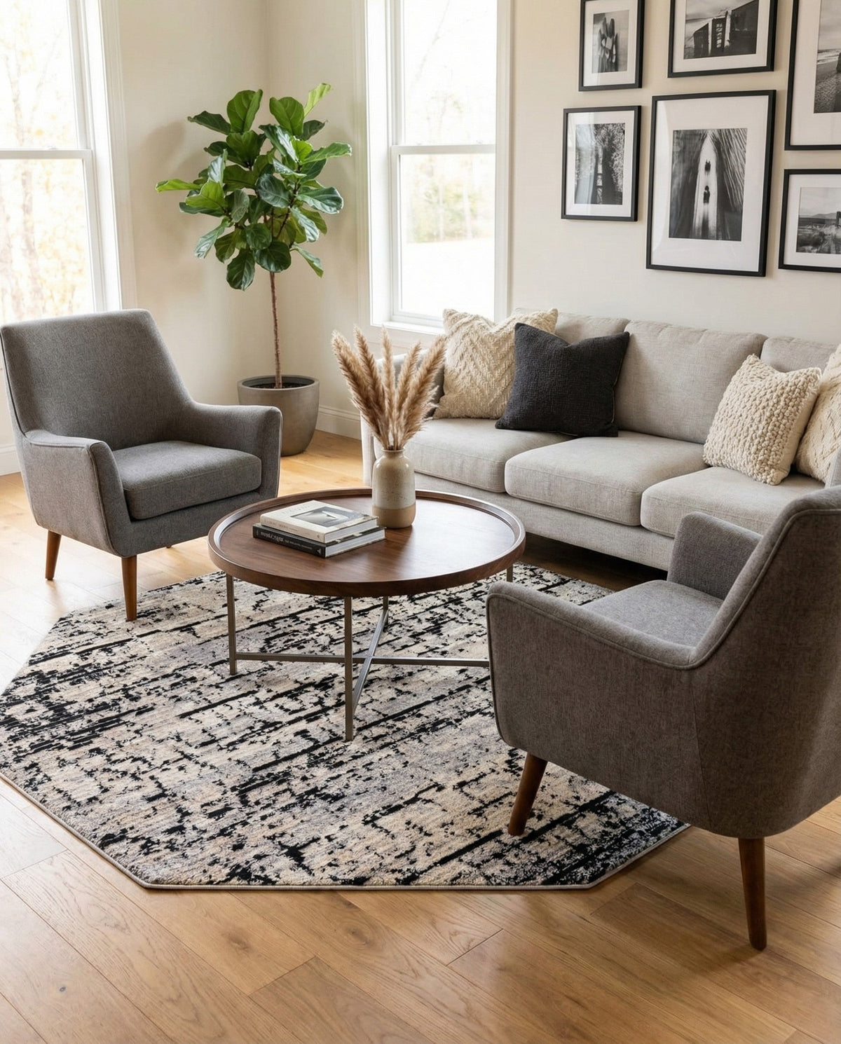 Santa Fe Trails Collection Area Rug -  Chaparral Octagon Gray  lifestyle 100