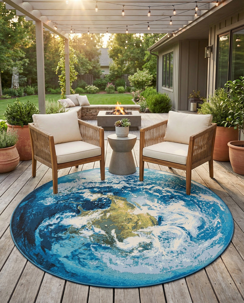 Urban Terrace Collection Area Rug -  Pergola Round Blue  lifestyle 61