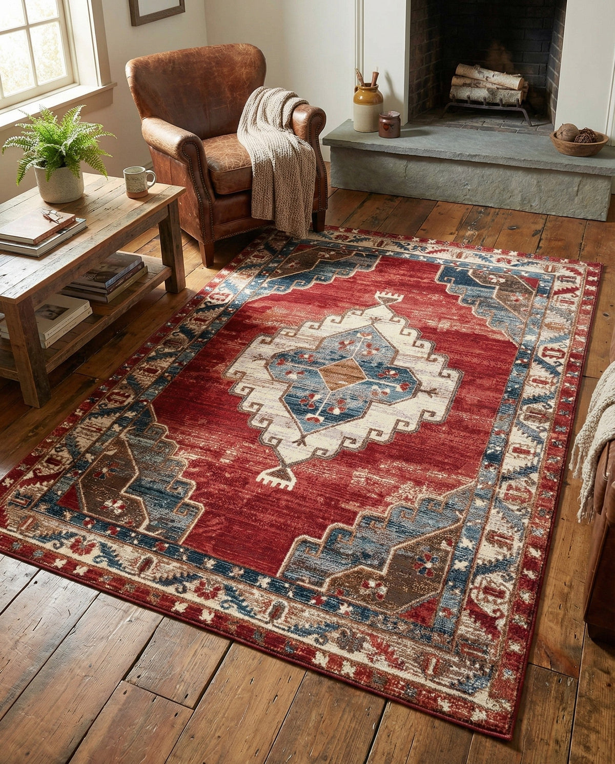 Patio Heritage Collection Area Rug -  Alcove Rectangle Red and Navy Blue  lifestyle 7