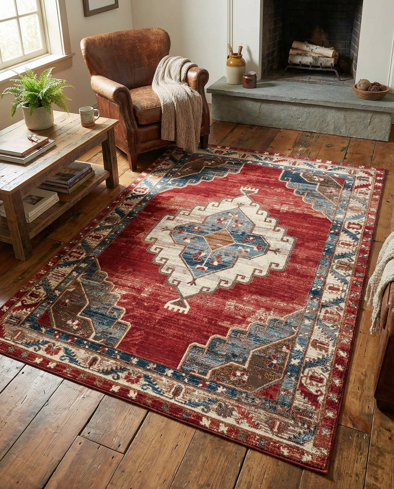 Patio Heritage Collection Area Rug -  Alcove Rectangle Red and Navy Blue  lifestyle 7