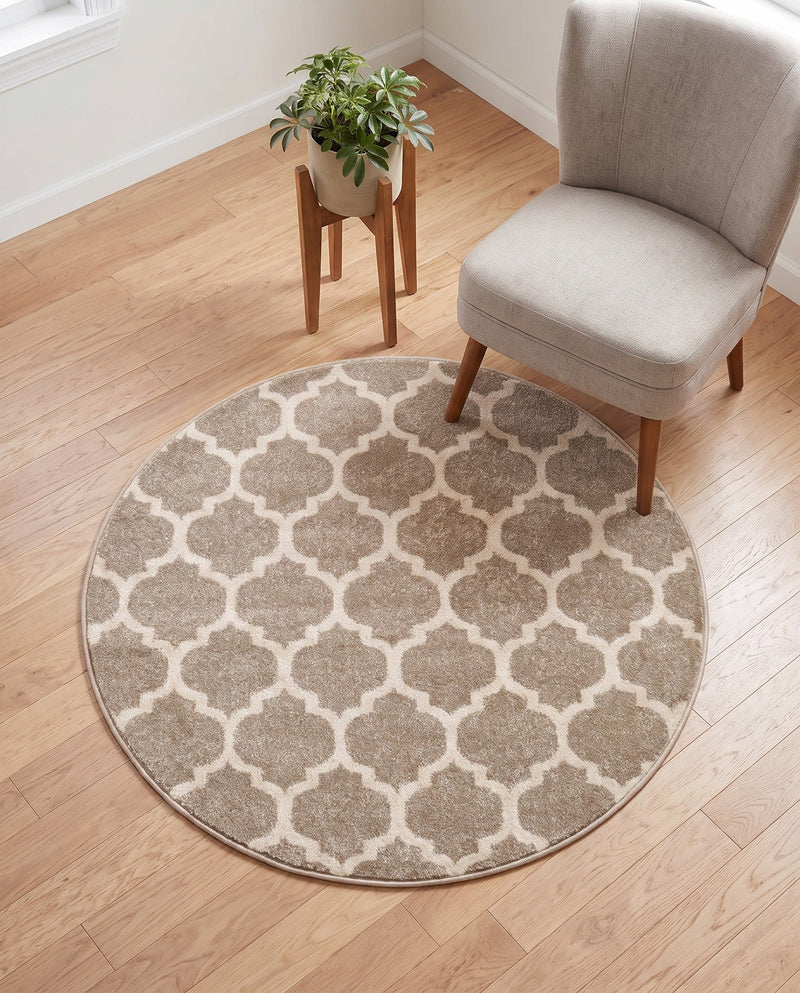 Lattice Gardens Collection Area Rug -  Bloomfield (Light Brown) Round Light Brown  lifestyle 79