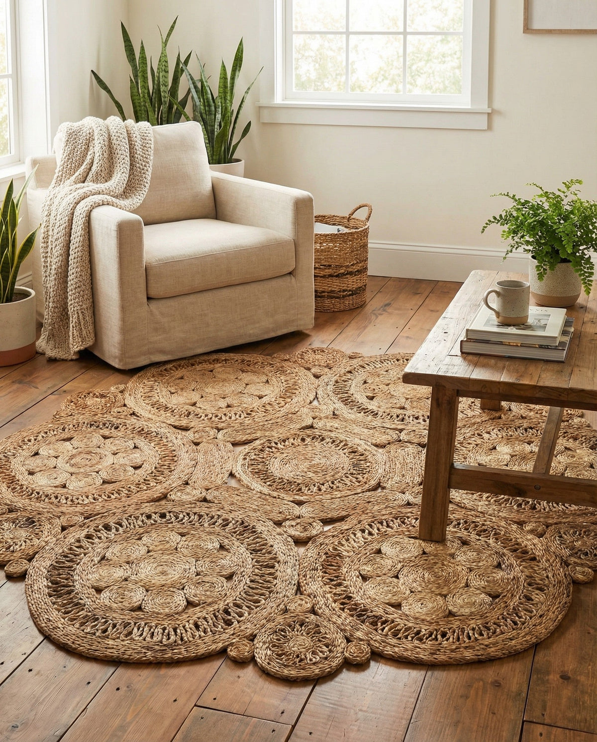 Woven Seaside Jute Collection Area Rug - Whittaker Round Natural  lifestyle 67