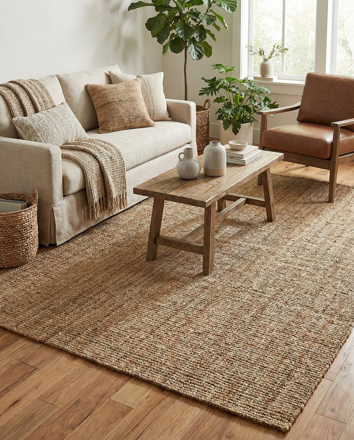 Woven Seaside Jute Collection Area Rug - Savannah (Natural) Rectangle Natural  lifestyle 24