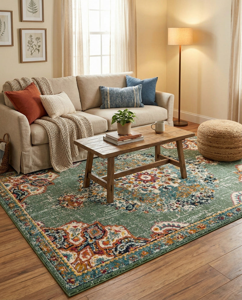 Brighton Terrace Collection Area Rug - Hove (Green) Rectangle Green  lifestyle 17