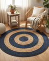 Woven Seaside Jute Collection Area Rug - Nautilus Round Navy Blue Natural  lifestyle 60