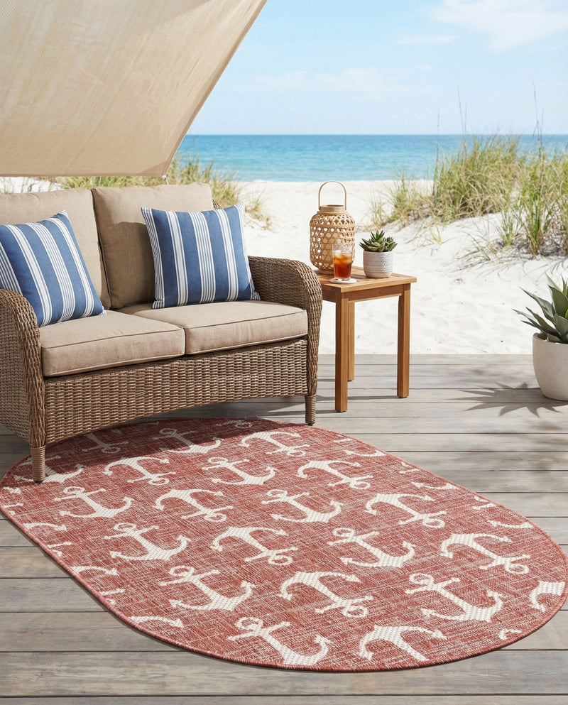 Seaside Haven Rugs Collection Area Rug - Sapphire (Rust Red) Oval Rust Red  lifestyle 58