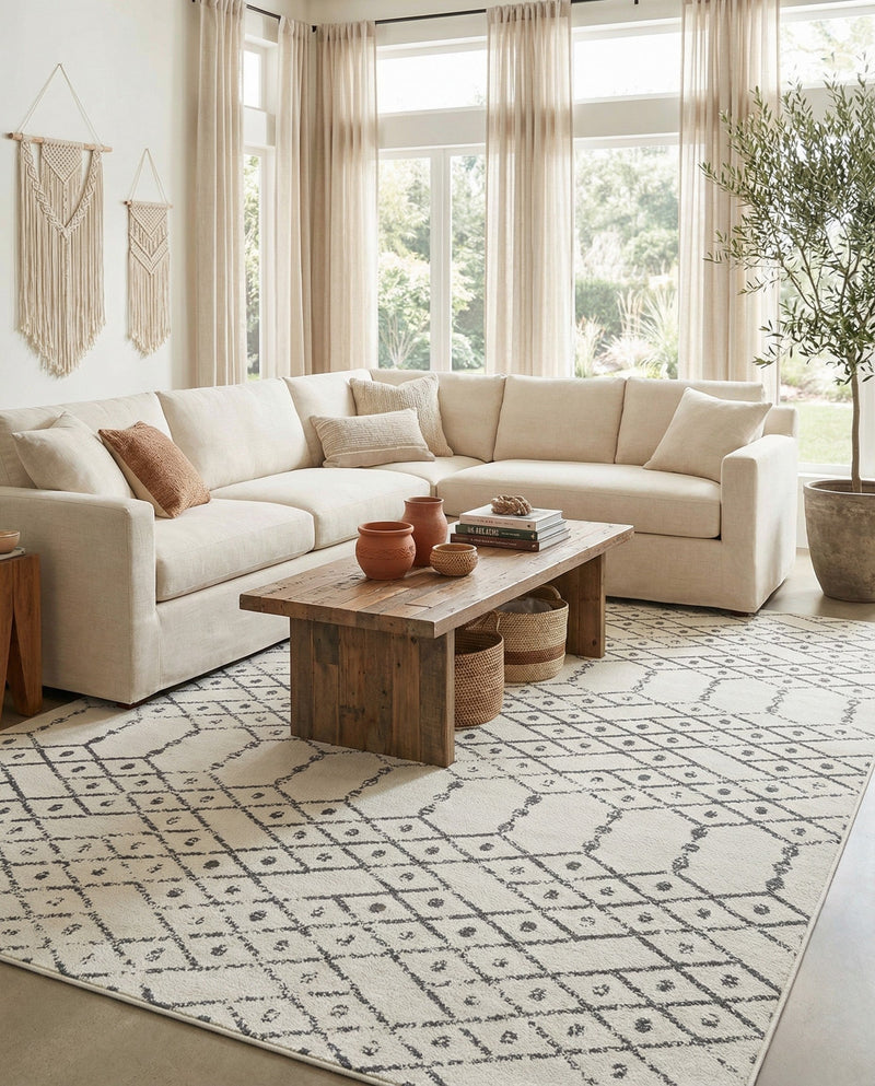 Marrakesh Lattice Collection Area Rug - Casablanca (Ivory Black) Rectangle Ivory Black  lifestyle 19