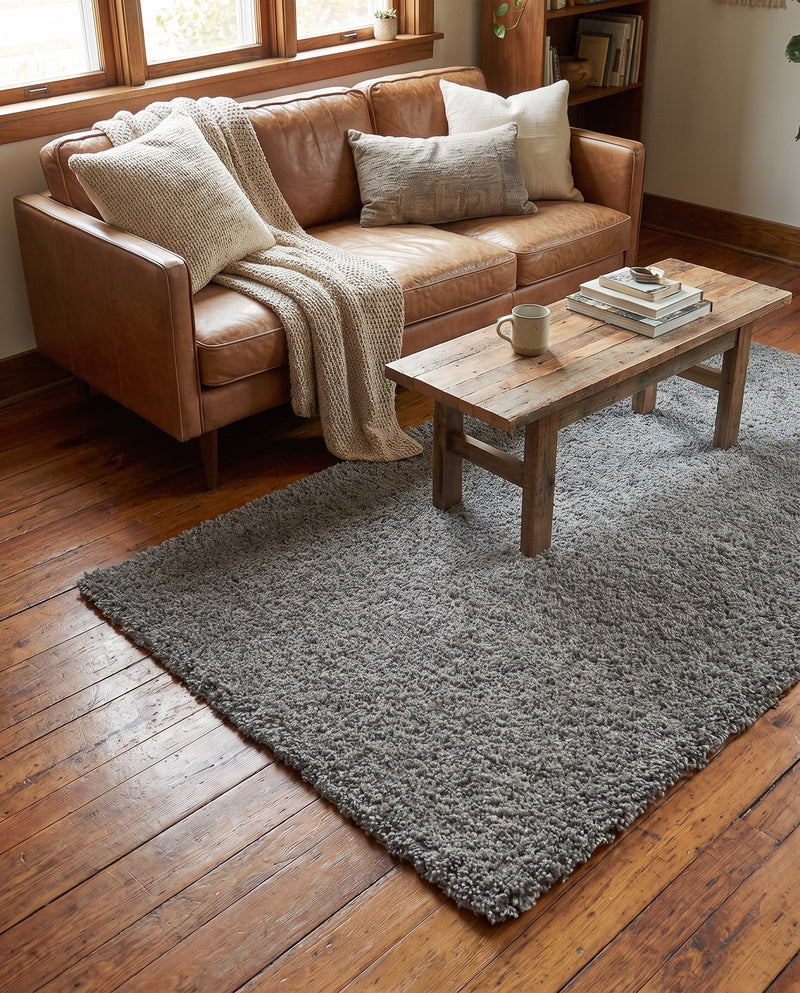 Solid Shag Seaside Collection Area Rug - Azure Cove (Gray) Rectangle Gray  lifestyle 30