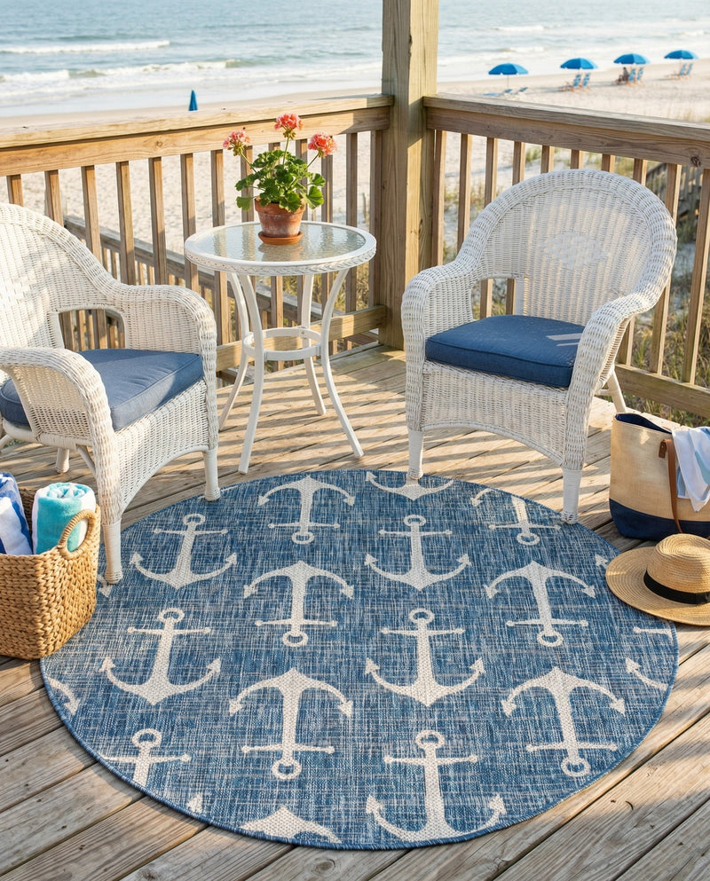 Seaside Haven Rugs Collection Area Rug - Sapphire (Blue) Round Blue  lifestyle 23
