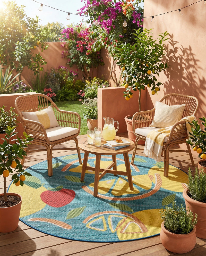 Coastal Terrace Collection Area Rug -  Cove Round Blue  lifestyle 26
