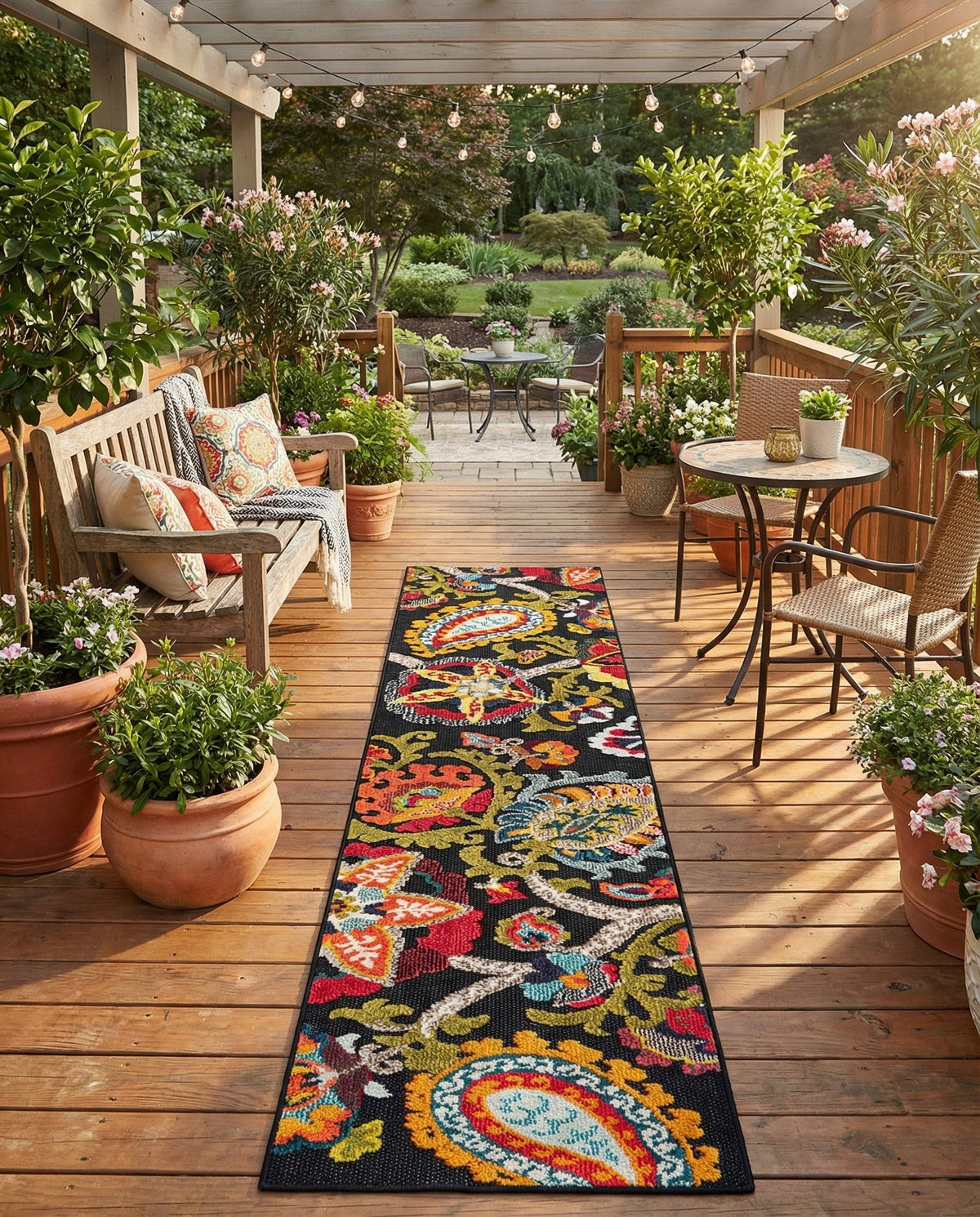 Outdoor Marrakesh Collection Area Rug - Fes Runner Multi Black  lifestyle 123