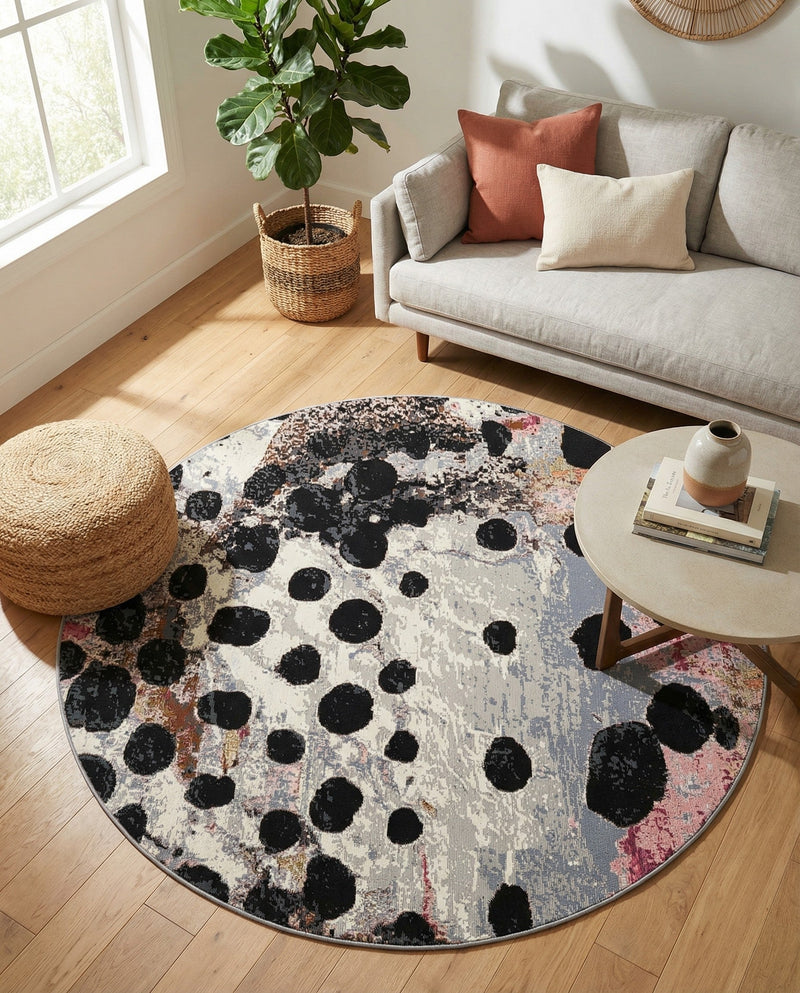 Urban Terrace Collection Area Rug -  Piazza Round White and Black  lifestyle 79