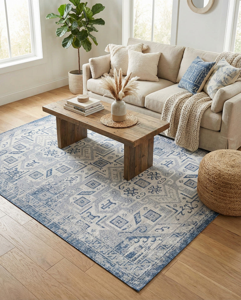 Tribal Terrace Treasures Collection Area Rug - Mayan Marina (Blue) Rectangle Blue  lifestyle 30