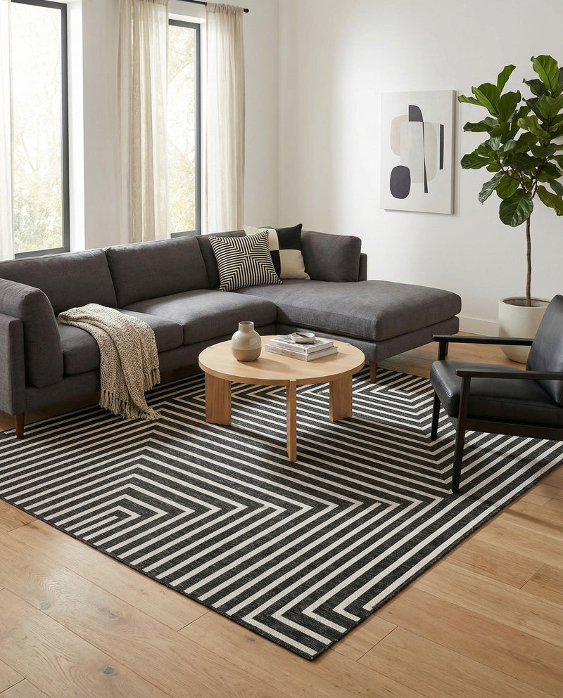 Urban Terrace Collection Area Rug -  Astoria (Black and White) Square Black and White  lifestyle 25