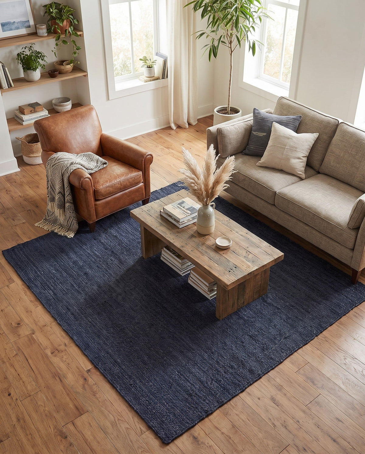Woven Seaside Jute Collection Area Rug - Savannah (Navy Blue) Square Navy Blue  lifestyle 104