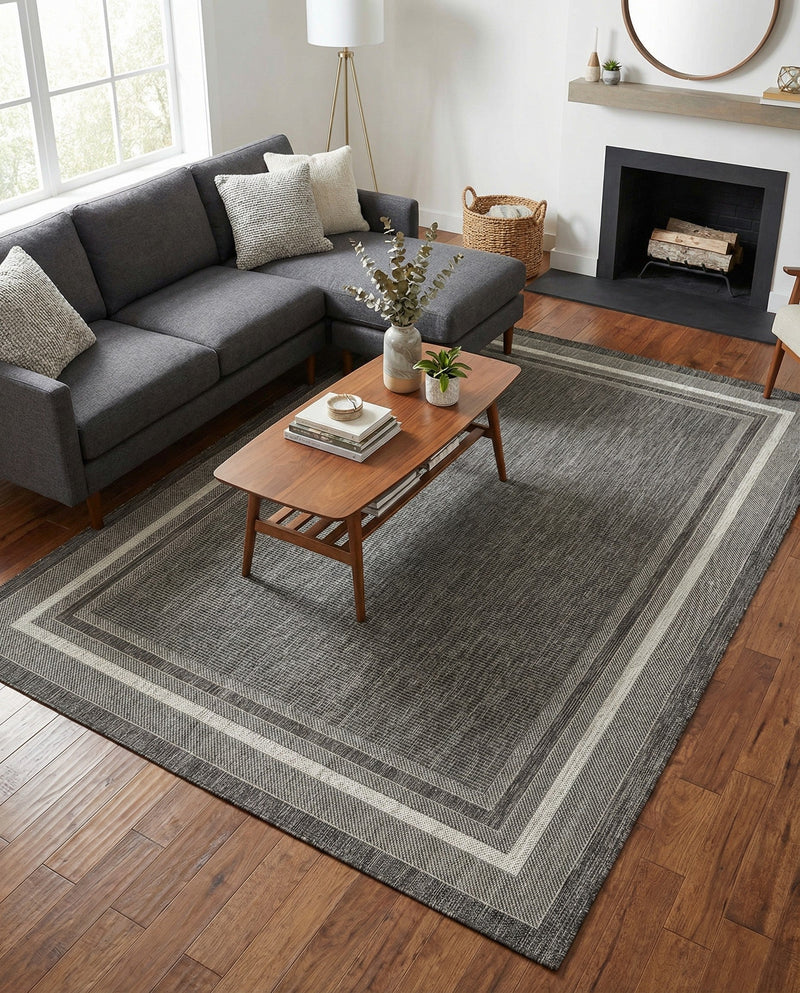 Terrace Fringe Collection Area Rug - Veranda (Black) Rectangle Black  lifestyle 26