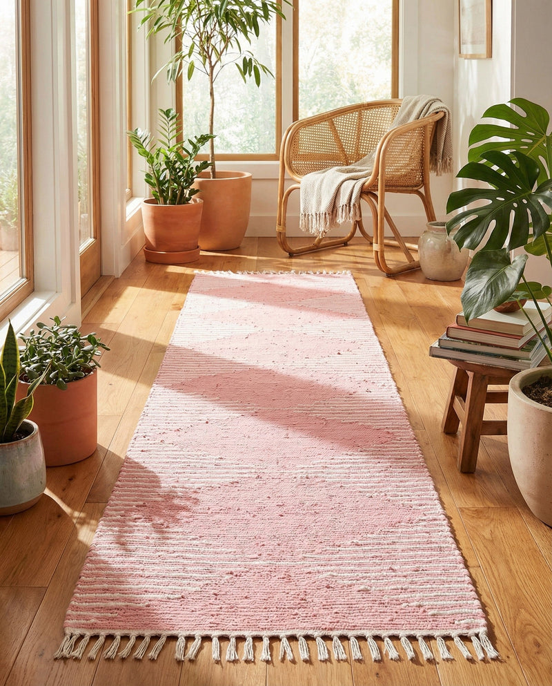 Thar Cotton Collection Area Rug - Jaisalmer (Rose) Runner Rose  lifestyle 67