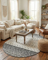 Mediterranean Lattice Collection Area Rug -  Casablanca (Ivory and Gray) Oval Ivory and Gray  lifestyle 28