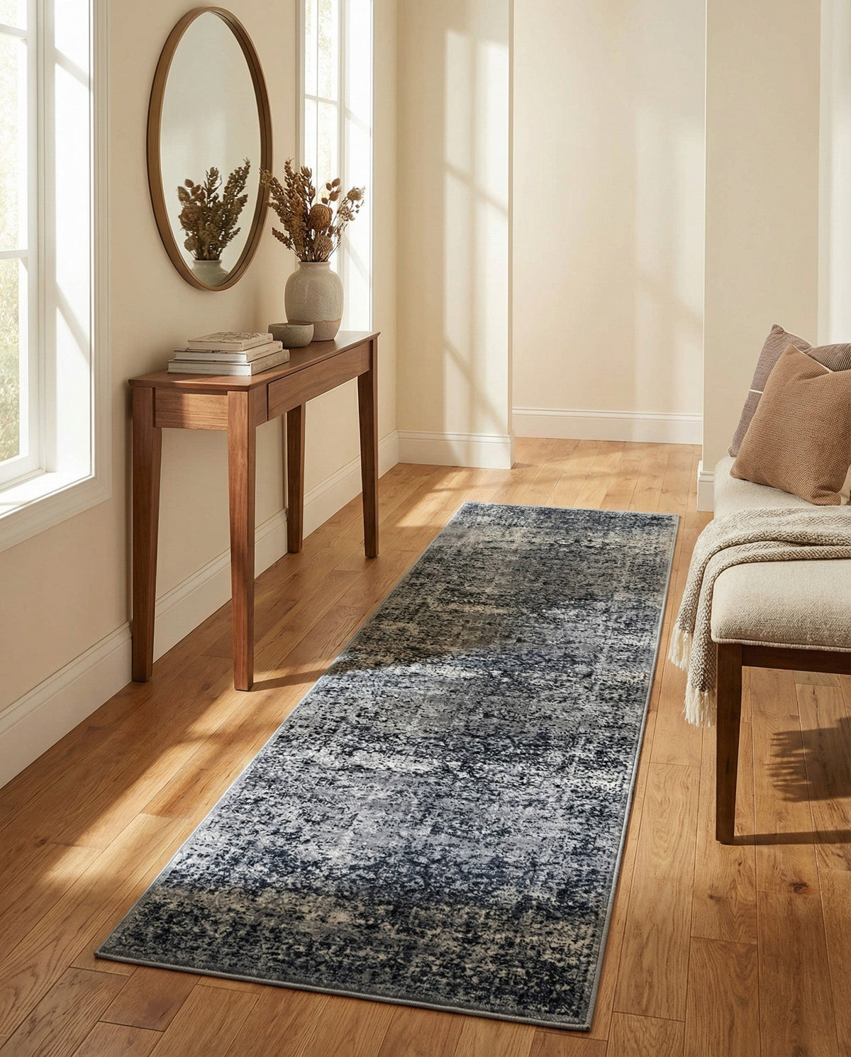 Coastal Manor Collection Area Rug -  Marina Runner Blue Gray  lifestyle 70