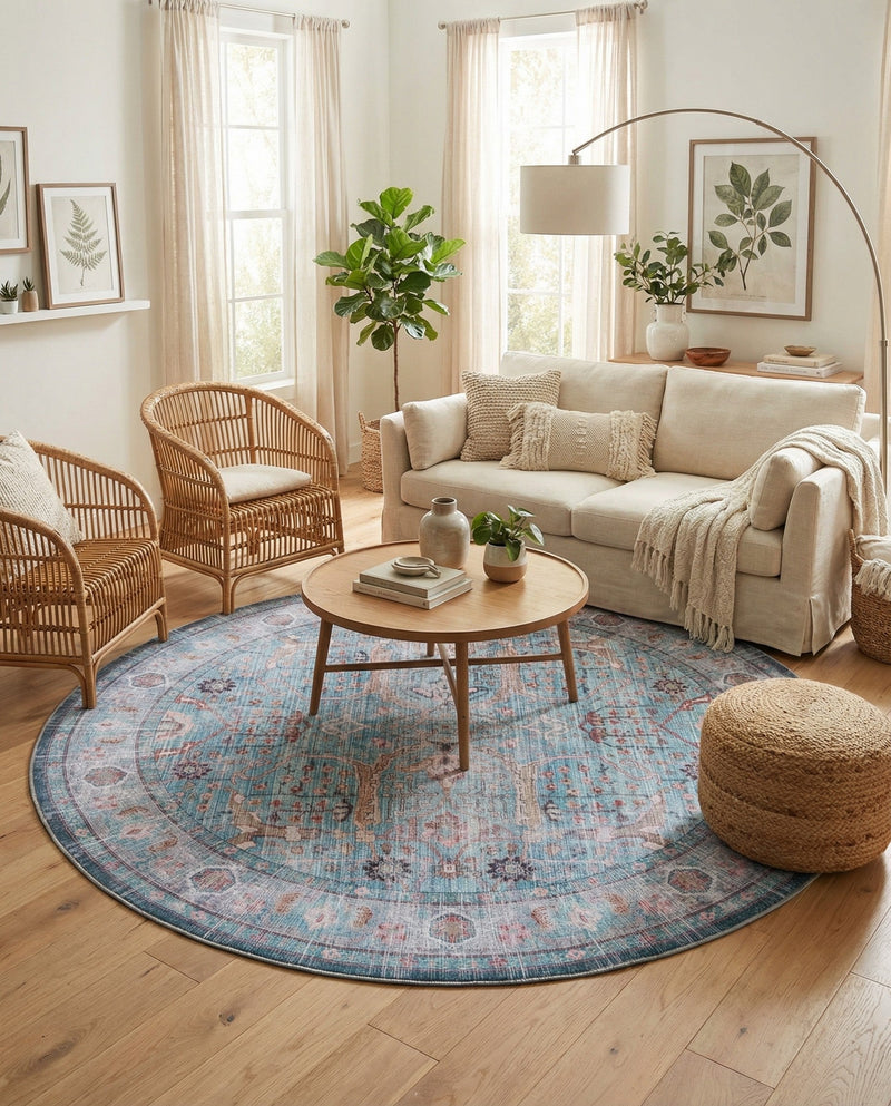 Zahara Oasis Collection Area Rug -  Marrakech Round Blue  lifestyle 80