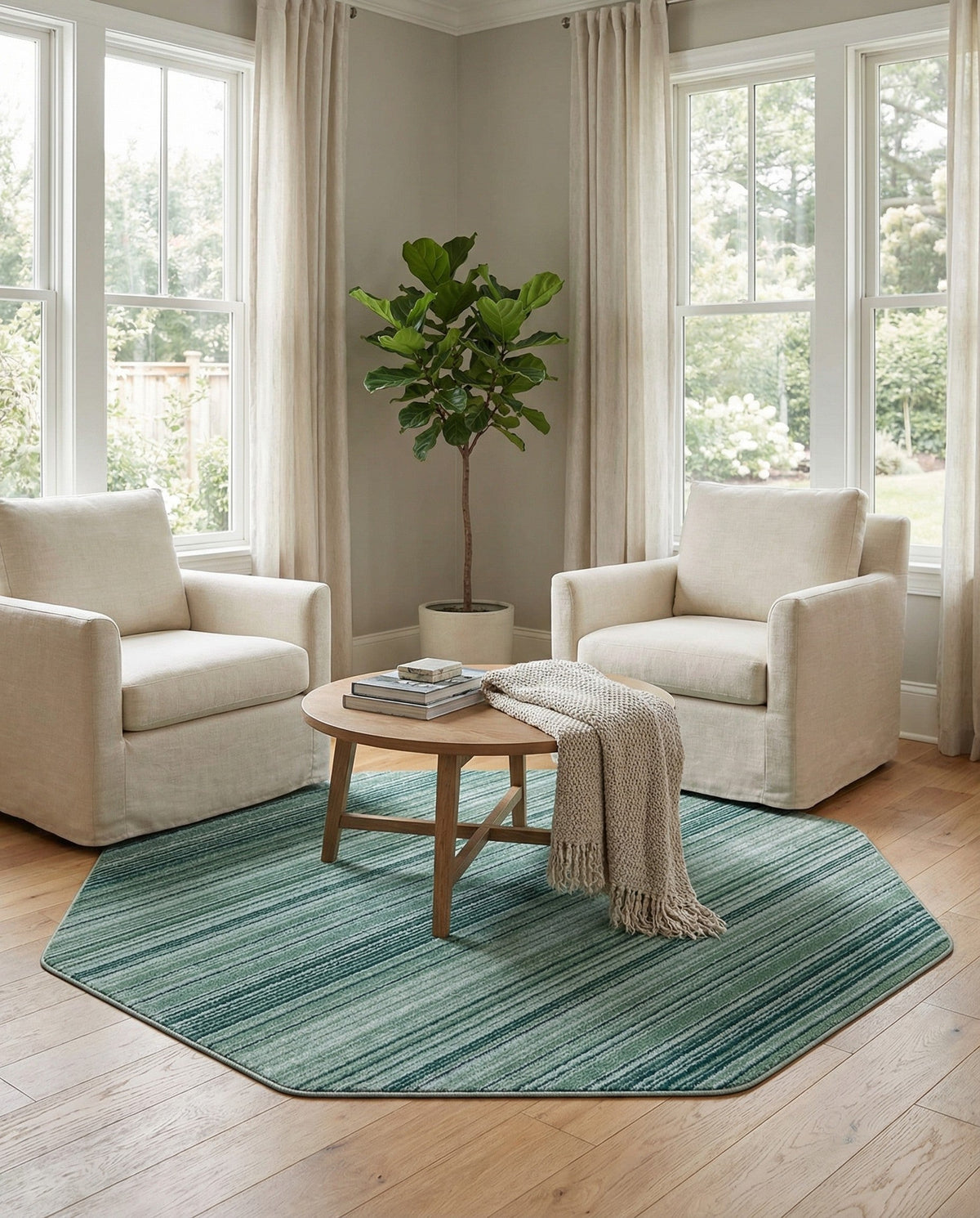 Jewel Oasis Collection Area Rug - Sapphire (Green) Octagon Green  lifestyle 98