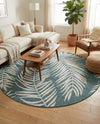 Seaside Blooms Collection Area Rug - Verdure (Teal) Round Teal  lifestyle 52