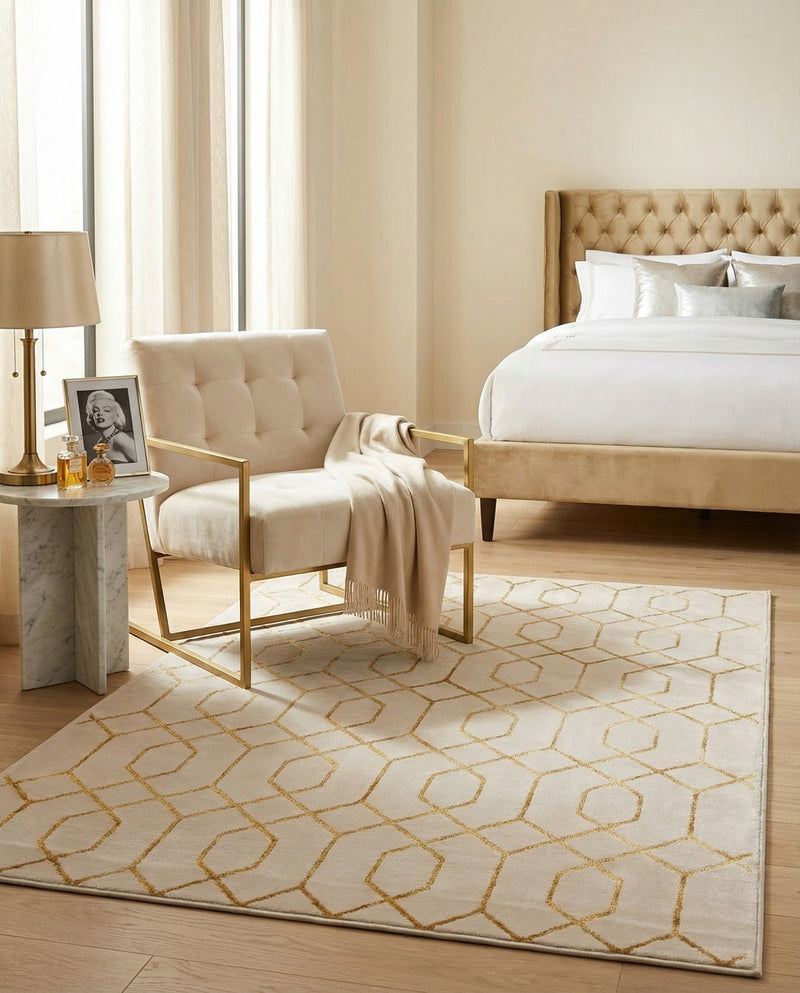 Hollywood Luxe Collection Area Rug - Sunset (White Gold) Rectangle White Gold  lifestyle 5