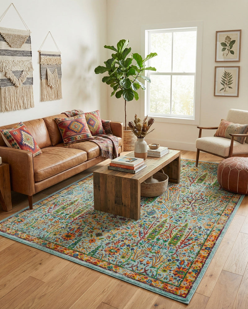 Caribbean Cove Collection Area Rug -  Tobago Rectangle Aqua  lifestyle 60