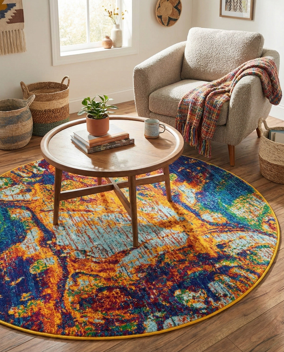 Caribbean Cove Collection Area Rug -  Bequia Round Multi  lifestyle 90